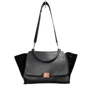 CELINE Drummed Calfskin Suede Medium Trapeze Black